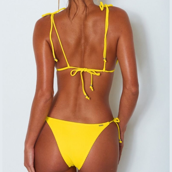 Kvinnors Push Up Vadderad Bikini Set med rep Strappy Baddräkt Badkläder Yellow L