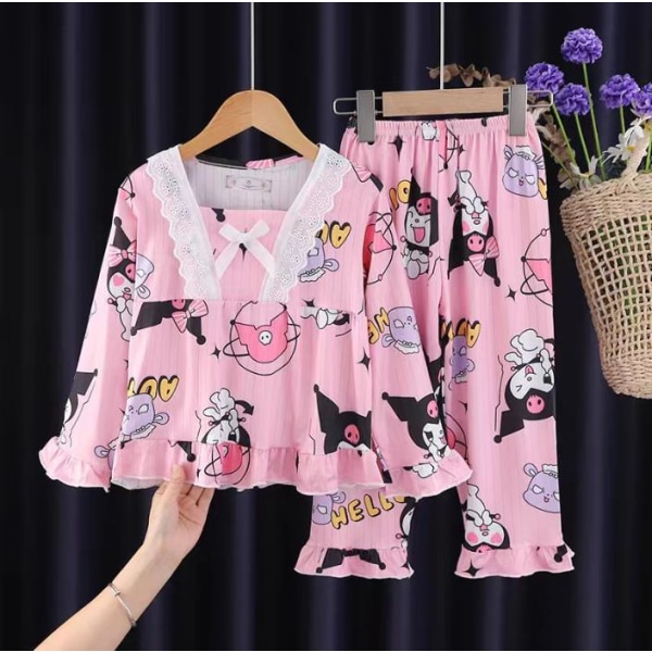 Sanrio Kuromi Kostym Barn Långärmad Pyjamas Flickor Pojkar Tecknad T-shirt+byxor 2st/set Barns Casaul Sovkläder A 7-9Years