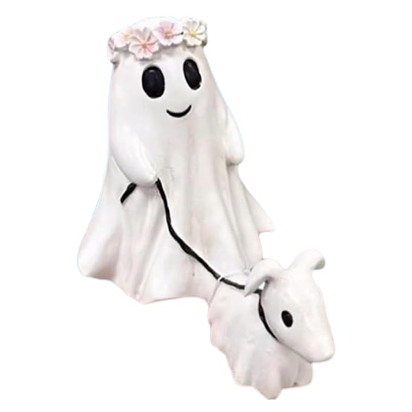 Festival Spøgelse Går Tur Med Sin Spøgelseshund 2024 Opgradering Søde Spøgelse Spøgelseshund Halloween Statue Sjov Halloween Figur Hjem Girls
