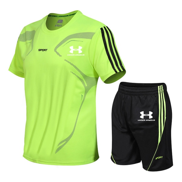 Sommarsportkläder för män med printed fitness Löparkläder Casual T-shirt och shorts Green 2XL