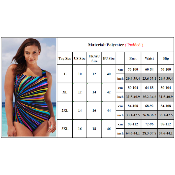 Plus Size Damer Stribet Badedragt i Ét Stykke Monokini Multi 2XL