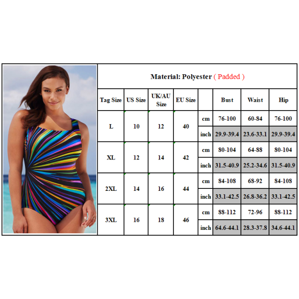 Plus Size Randig Enstyck Badkläder Monokini för Kvinnor Multi 3XL