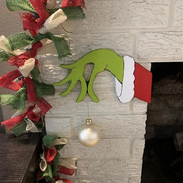 Julstövare Handgjord Utskurna Julstövare Grinch Hand Dekoration Right Hand