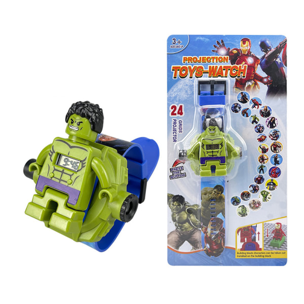 Superhjälte byggsten Digital watch för barn 24 bilder Projektion Toy Watch Gåvor The Hulk