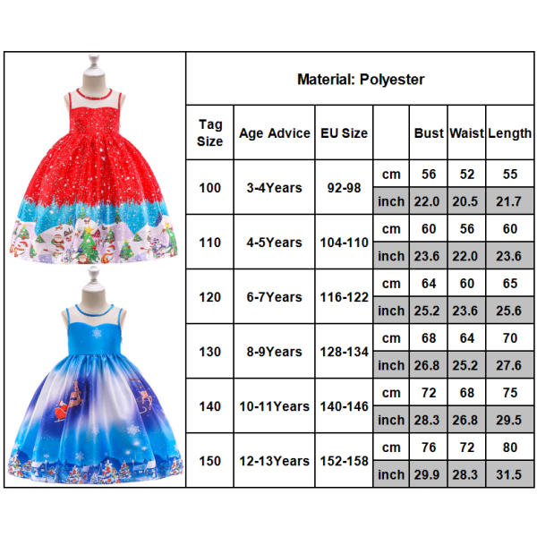 Flickors Juldans Prinsessaklänning Pageant Bollklänning B 130cm