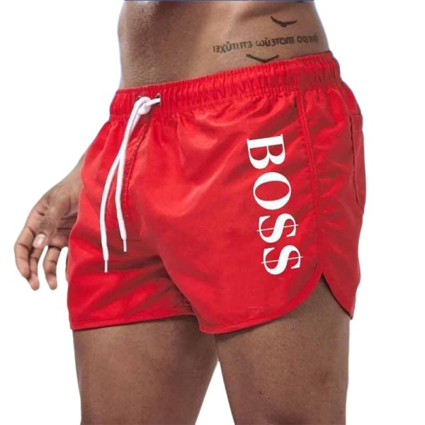 Herr Boss Print Badshorts Badbyxor Sommar Strand Gym Sport Kortbyxor Badkläder Red M