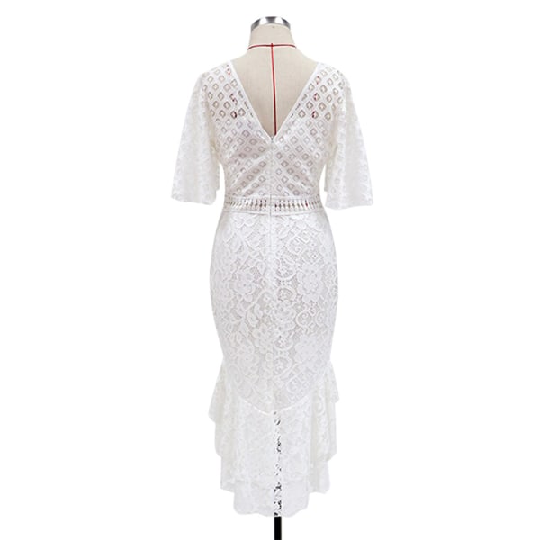 Kvinnor smal sjöjungfru hög midja formell aftonklänning White XL