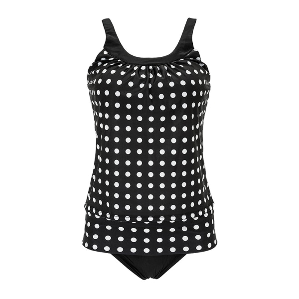 Dam Tankini Bikini Set Baddräkt Polka Dot Svart Black L