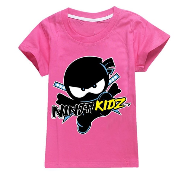 Ninja Kidz Flickor Pojkar Tecknad Tryckt T-shirt Sommar Kortärmad Tröja Bomull Rundhalsad Topp Rose Red 140cm
