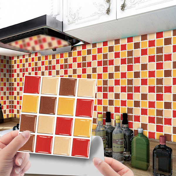 Retro-mosaiikkilaattatiiliseinä -tarratapetti kylpyhuoneeseen ja keittiöön Orange 30Piece