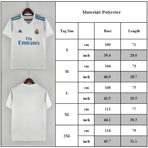 REAL MADRID 2017 - 2018 HEMMATRÖJA Retro Fotbollströja M