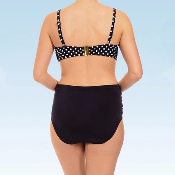 Högmidjad prickig bh-bikiniuppsättning för kvinnor, baddräkt Black XL