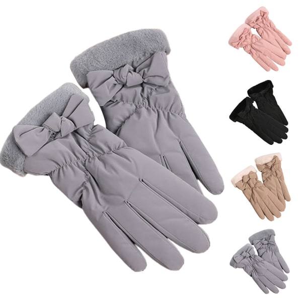 Mjuka mockagolvhandskar för kvinnor, fodrade med fleece, varma vinterhandskar med hela fingrar Gray