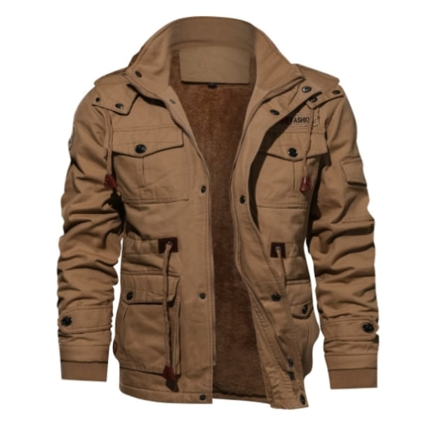 Herre Zip-Up Hettegenser Casual Hettegenser Fleecejakke Mote Løs Fjellklatring Topp Khaki 4XL