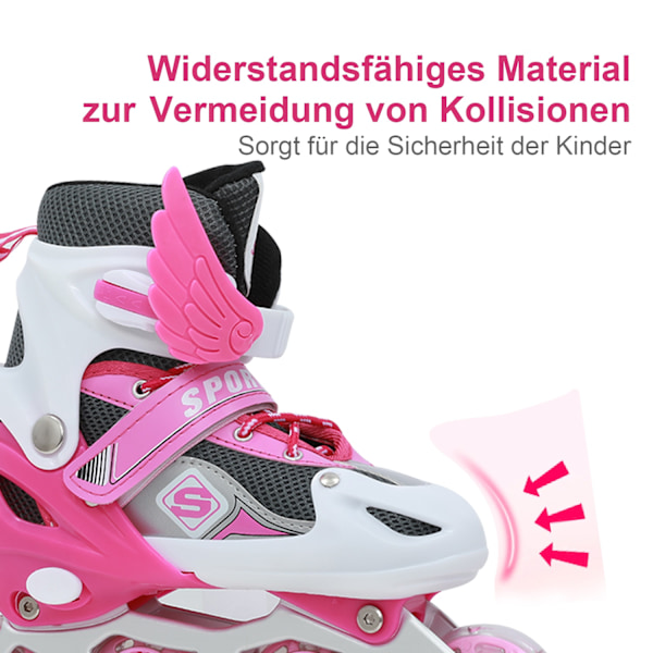 Inlineskates, justerbara rullskridskor, inlinehjul med ljus, rullskridskor, inliner, justerbar storlek 26-41, trippelt skydd Pink M