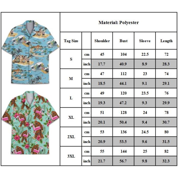 Hawaiiskjorta Herr Fashionable Casual Buckle Kortärmad Unisex Strandfest Tryckt Skjorta B XL