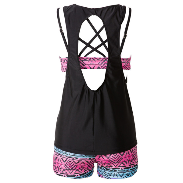 Dam Bikini Tankini Set Sporty Baddräkt Badkläder Black Pink 3XL