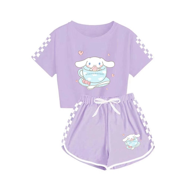 5-14 År Barn Ungdomar Flickor Pojkar Cinnamoroll Tryckt Kortärmad T-shirts+shorts Sportkläder Set Presenter Light Purple 130cm