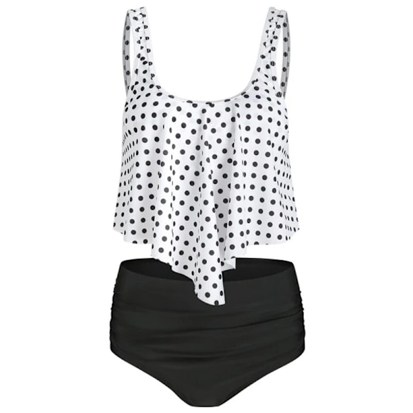 Dame Flæse Crop Top Bikini Sæt Højtaljet Badedragt Badetøj Polka Dots XL
