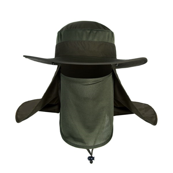 Män Kvinnor Mesh Fishmen Hattar Bred brätte Flap Cap med mask Army green