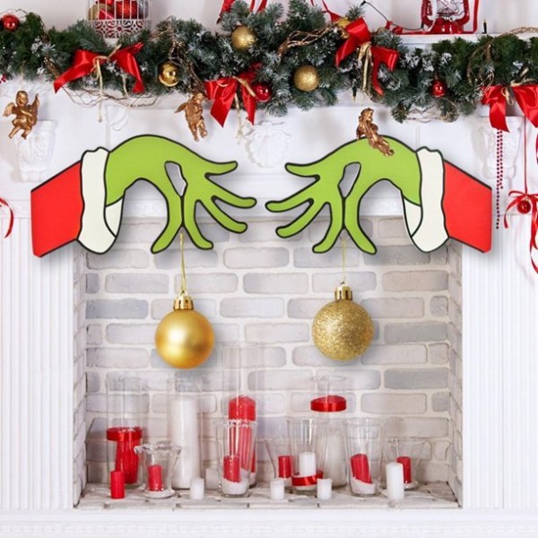 Julstövare Handgjord Utskurna Julstövare Grinch Hand Dekoration Right Hand