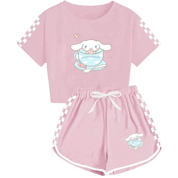 5-14 År Barn Ungdomar Flickor Pojkar Cinnamoroll Tryckt Kortärmad T-shirts+shorts Sportkläder Set Presenter Pink 130cm