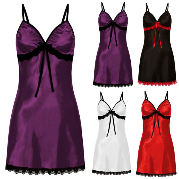 Damunderkläder Spets Nattklänning Babydoll Nattkläder Purple XL