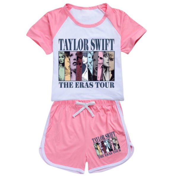 Barn Taylor Swift Tryckt T-shirt och Shorts Set Pojkar Flickor Sommar Pyjamas Nattkläder Pink 150cm