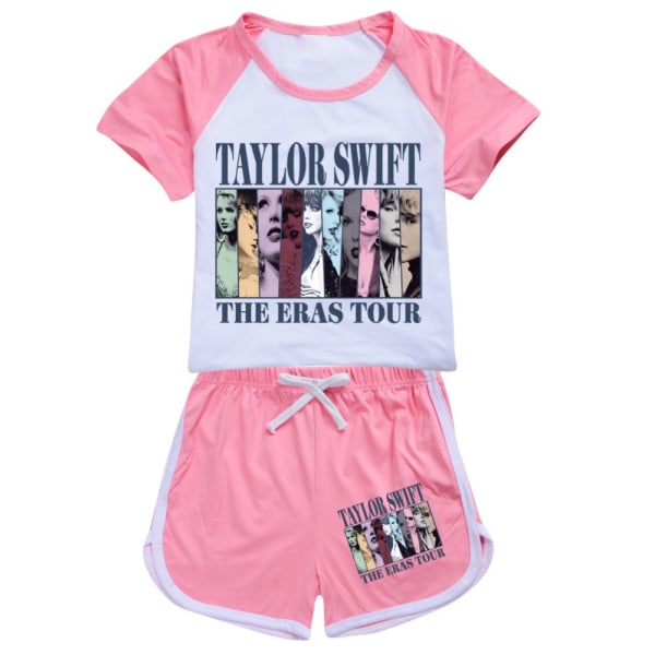 Barn Taylor Swift Tryckt T-shirt och Shorts Set Pojkar Flickor Sommar Pyjamas Nattkläder Pink 160cm