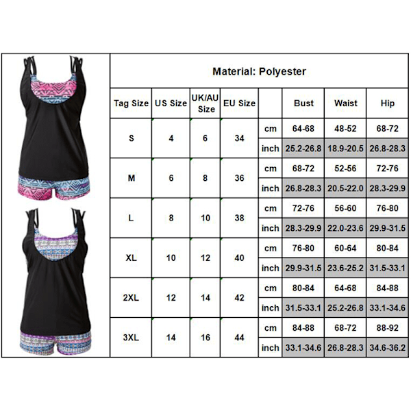 Naisten poikashortsit Bikini Tankini Setti Urheilullinen Uimapuku Pink Grey L