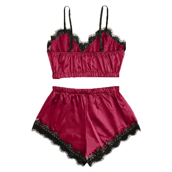 Sext  Nattlinne Cami Topp Underkläder Set för Kvinnor Wine Red 2XL