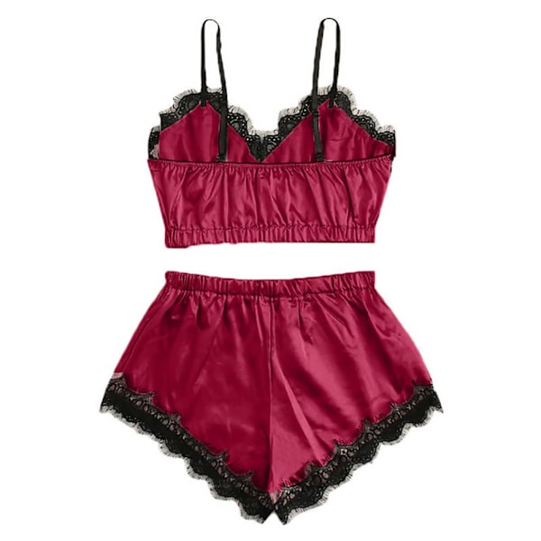 Sext  Nattlinne Cami Topp Underkläder Set för Kvinnor Wine Red L