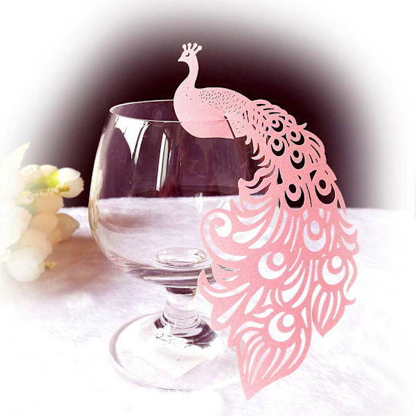 40 KPL Riikinkukko Viinilasikortti / Hääpöydän Koriste / Luova Pink 40 PCS