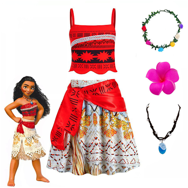 Moana Kostym för Flickor Prinsessa Cosplay Fancy Kläder med Halsband #1 160cm