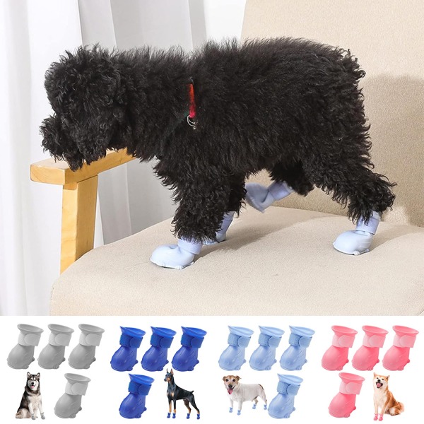 4 st Hundskor Stövlar Halksäkra Vattentäta Valp Promenad Skyddande Regn Stövlar Sock Dark blue L