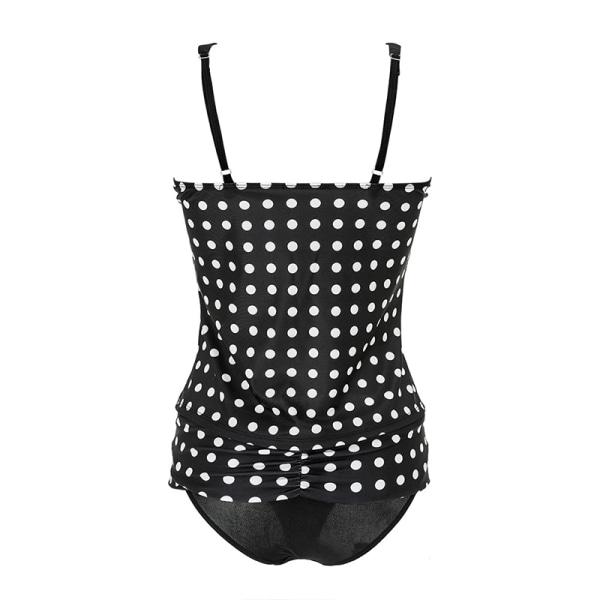 Dam Tankini Bikini Set Baddräkt Polka Dot Svart Black M