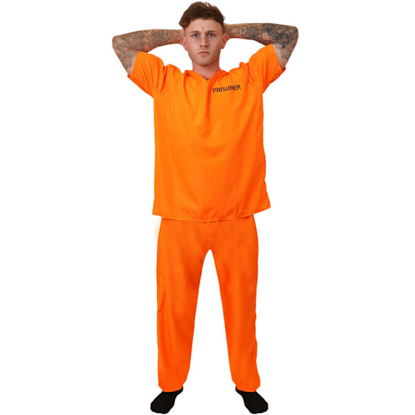Herrfångdräkt Orange Toppar + Byxor Fångar Vuxna Halloween Maskeraddräkt S