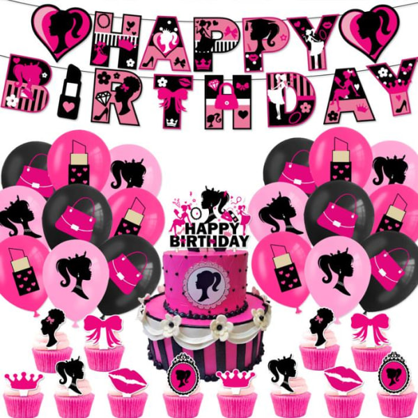 Barbie Birthday Party Banner Supplies Dekoration Set Cake Topper