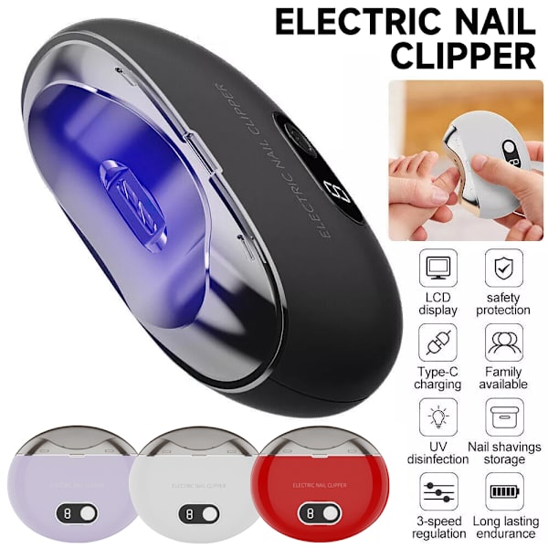 Elektrisk negleklipper, elektrisk tåneglklipper, 3-trins elektrisk negletrimmer med LCD digital display Red
