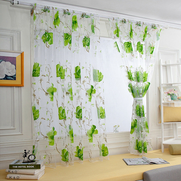 Romantisk Tulle Gardin Fönster Skärm för Vardagsrum Green