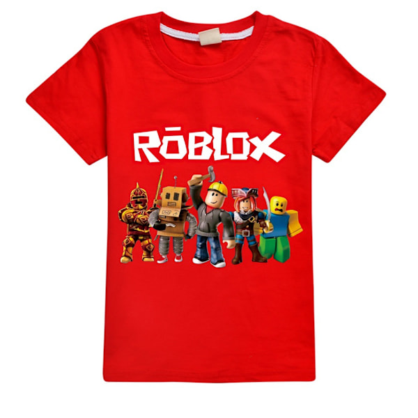 Roblox Flickor Pojkar Tecknad Tryckt T-shirt Sommar Kortärmad Tröja Bomull Rundhalsad Topp Red 150cm