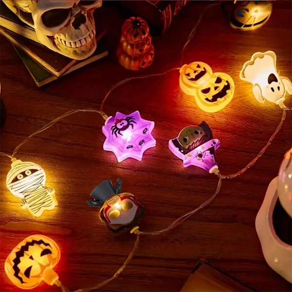 Halloween lys, 10 LED udendørs dekorations lyskæde, batteridrevet vandtæt græskarreb til festdekoration 10 Lights 1.5m