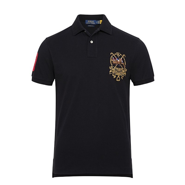 Ralph Lauren Herr Polotröja Solid Mjuk Andningsbar Mesh Polotröjor Slim Fit Krageknappar Kortärmad T-shirt Sommar Casual Strand Träning Tröja Black M