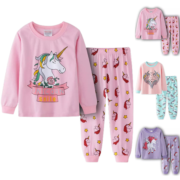 2-pack Barnflickor Unicorn Tryckt Långärmad Pyjamas Set C 100cm