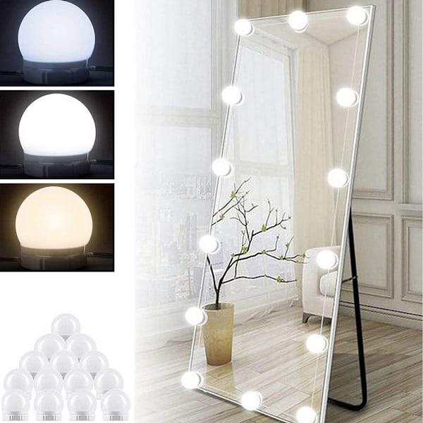 Spegelbelysning, 14 Hollywood LED-spegellampor med sensorbrytare, 3 färger, dimbar kosmetikspegel, flexibel DIY LED-remsa, med USB-kabel