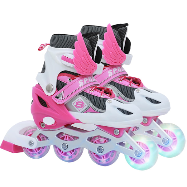 Inlineskates, justerbara rullskridskor, inlinehjul med ljus, rullskridskor, inliner, justerbar storlek 26-41, trippelt skydd Pink S