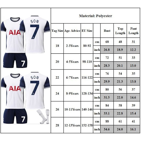 Pojkar Jersey Fotboll Träningskläder #7 SON Barn Fotbollströja Kit 22