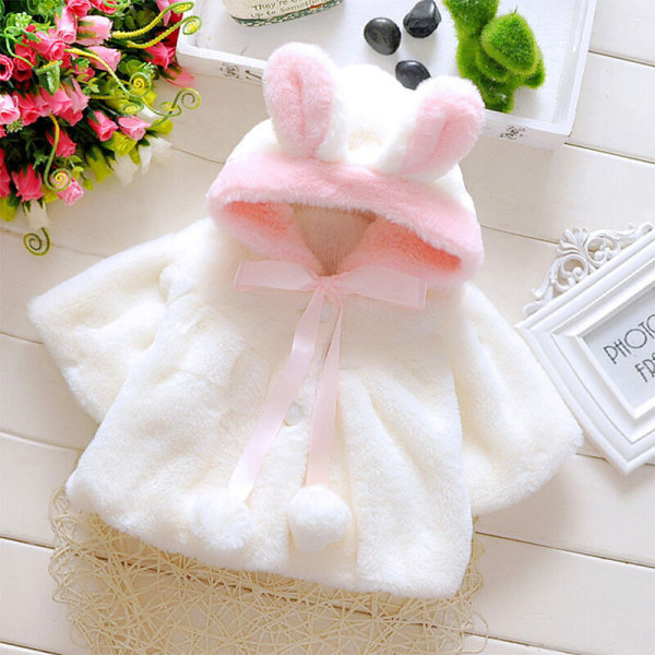 Baby Kid Flicka Bunny Ear Hoodie Jacka Ytterkläder Varm Hooded Jacka Vinter snödräkt White 100cm