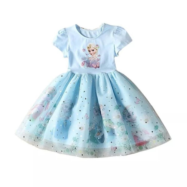Flickor Frozen Anna Elsa Rosett Prinsessklänning Fest Kortärmad Tutu Klänningar Blue 120cm