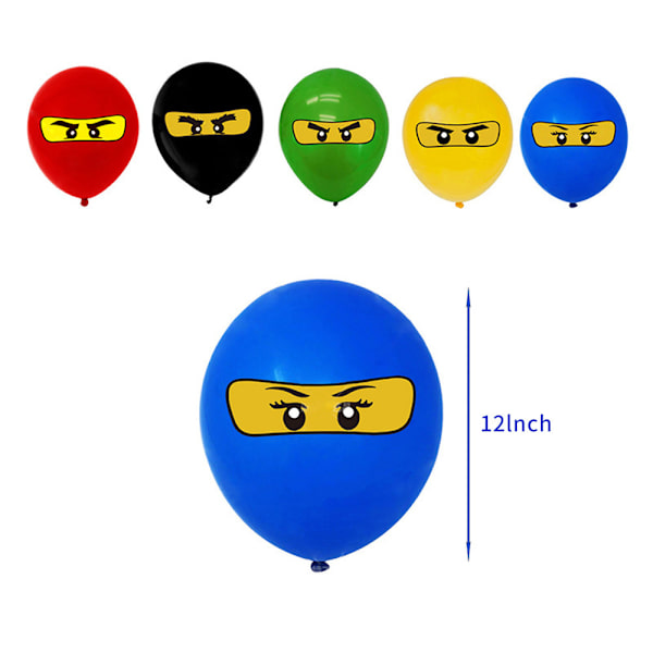 Barnens födelsedagsprydnader Ballonger Banner Tårta Topper Blå Gul Grön Svart Röd Ninjago